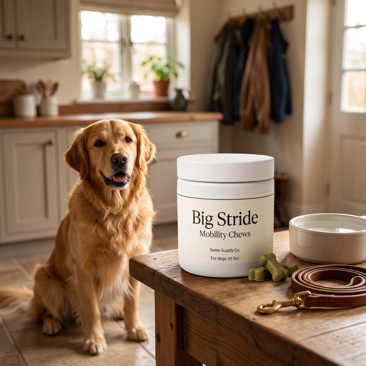Big Stride Mobility Chews — lifestyle with dog