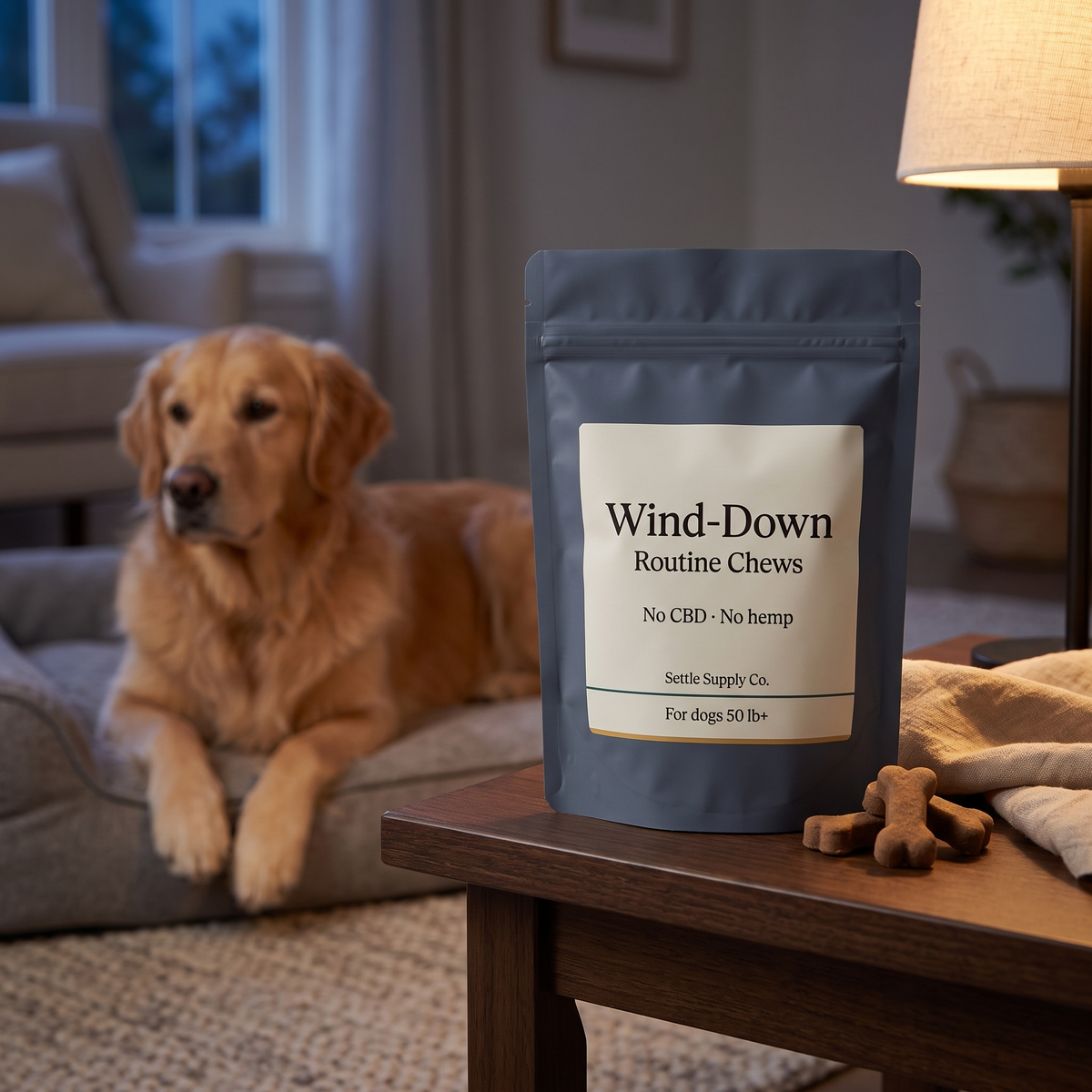 Wind-Down Routine Chews — with relaxed dog